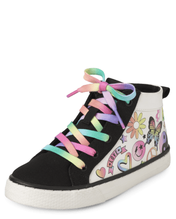 Girls Doodle Canvas High Top Sneakers