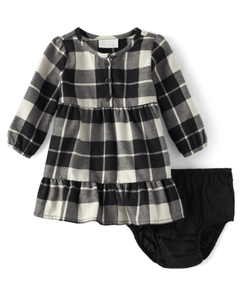 Baby Girls Matching Family Plaid Twill Tiered Shirt Dress