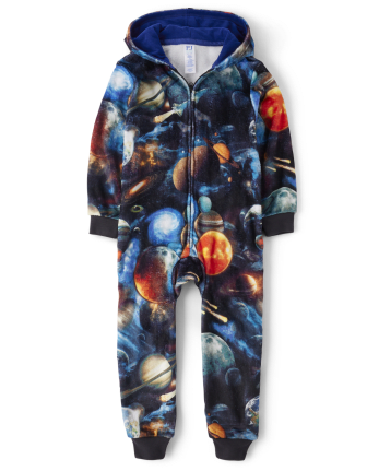 Boys Long Sleeve Space Print Fleece One Piece Pajamas BLUE The Children s Place