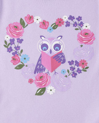 Pijama de algodón ajustado con diseño floral de búho para niñas