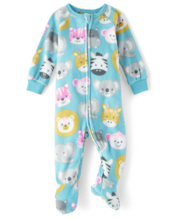 Baby And Toddler Girls Animal Face Fleece Footed One Piece Pajamas