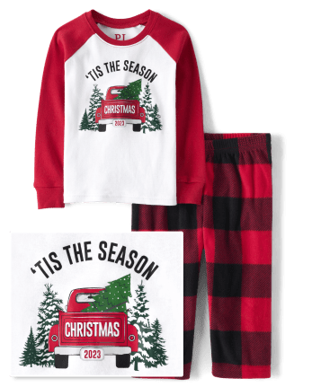 Unisex Toddler Matching Family Tis The Season Christmas 2023 Snug Fit Cotton And Fleece Pajamas
