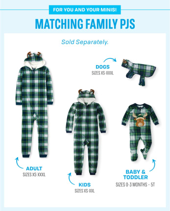 Unisex Kids Matching Family Buffalo Plaid Moose Microfleece Hooded One Piece Pajamas