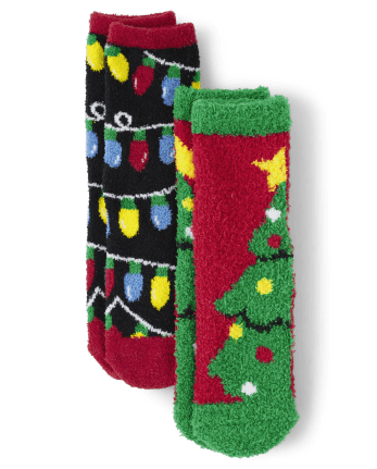 Kids Matching Family Lights Christmas Tree Cozy Socks 2-Pack