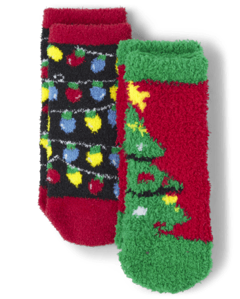 Baby And Toddler Matching Family Lights Christmas Tree Cozy Socks 2-Pack