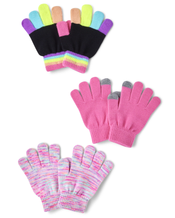 Girls Rainbow Texting Gloves 3-Pack