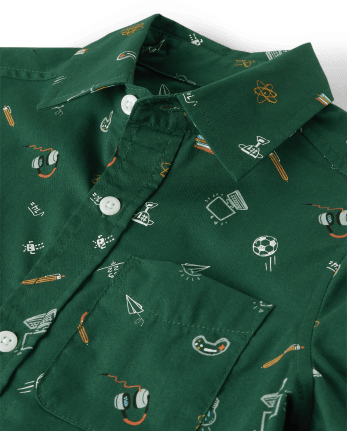 Camisa con botones de popelina Doodle School para niños