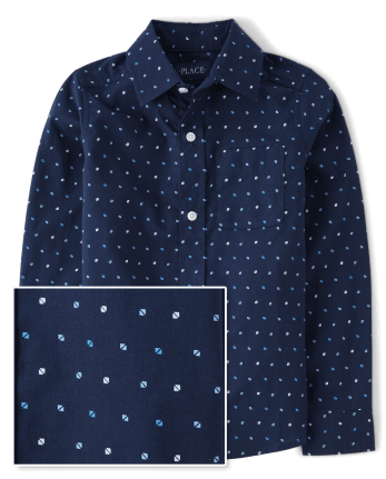 Boys Print Poplin Button Up Shirt