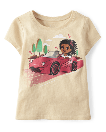 Camiseta con estampado de coche para bebés y niñas pequeñas