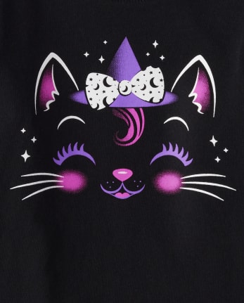 Baby And Toddler Girls Halloween Glow In The Dark Long Sleeve Cat Graphic  Tee