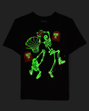 Boys Glow Skeleton Basketball Graphic Tee