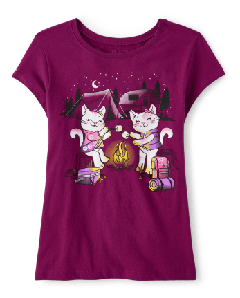 Girls Campfire Cats Graphic Tee