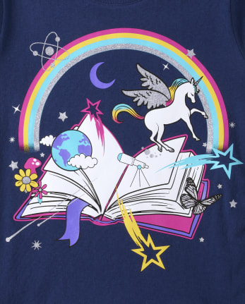 Girls Book Rainbow Graphic Tee