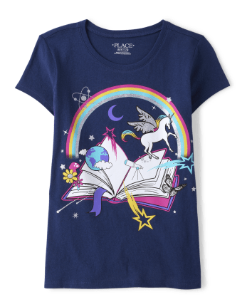Girls Short Sleeve Book Rainbow Graphic Tee