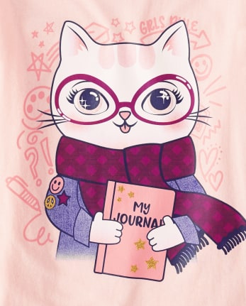 T-shirt graphique Cat Journal pour filles