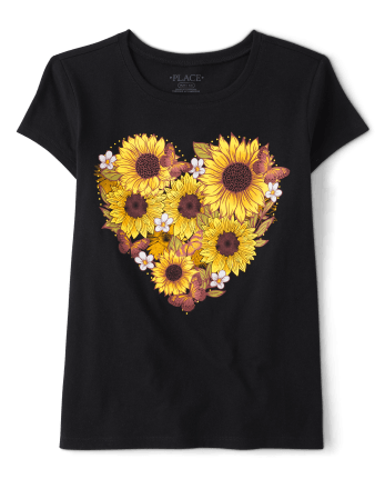 Girls Short Sleeve Sunflower Heart Graphic Tee | The Children's Place ...