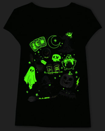 Girls Glow Halloween Doodle Graphic Tee