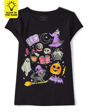 Girls Glow Halloween Doodle Graphic Tee