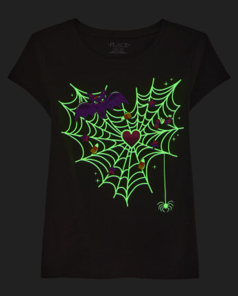 Girls Glow Spiderweb Graphic Tee