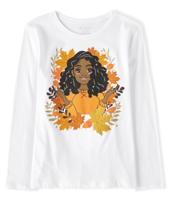 Camiseta con estampado de hojas de otoño para niñas