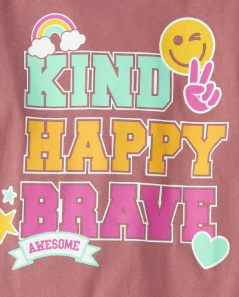 Camiseta con gráfico Kind Happy Brave para niñas