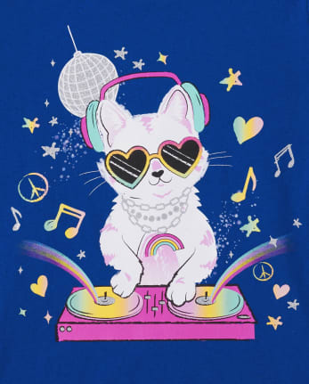 Girls Cat DJ Graphic Tee