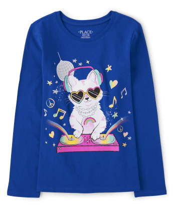 Girls Cat DJ Graphic Tee