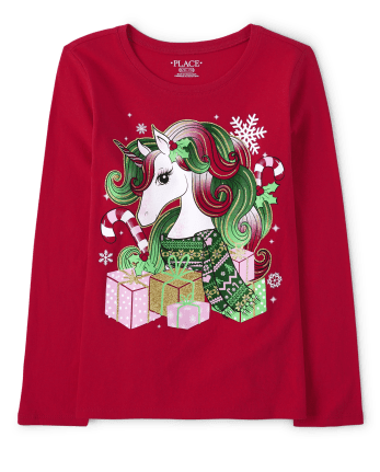 Girls Christmas Unicorn Graphic Tee