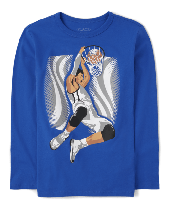 The Children's Place Boys Basketball Player Graphic T-Shirt | Size Small (5/6) | Blue | 100% Cotton