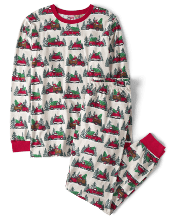 Pijamas de algodón de camión familiar a juego unisex para adultos