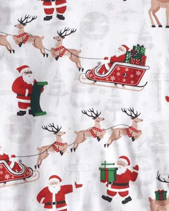Pijamas de algodón unisex para adultos con diseño de renos de Papá Noel - WHITE
