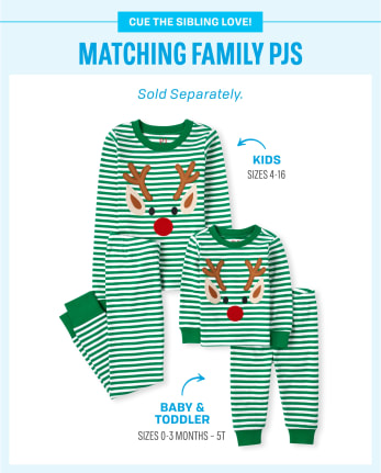 Unisex Kids Striped Reindeer Snug Fit Cotton Pajamas