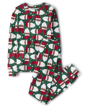 Pijamas de algodón ajustados con cabeza de Papá Noel familiar a juego unisex para niños