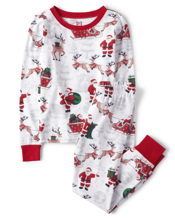 Unisex Kids Matching Family Santa Reindeer Snug Fit Cotton Pajamas