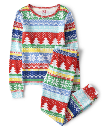 Unisex Kids Matching Family Christmas Long Sleeve Fairisle Snug Fit Cotton Pajamas WHITE The Children s Place