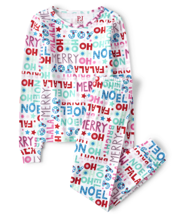 Girls Mommy And Me Christmas Words Snug Fit Cotton Pajamas