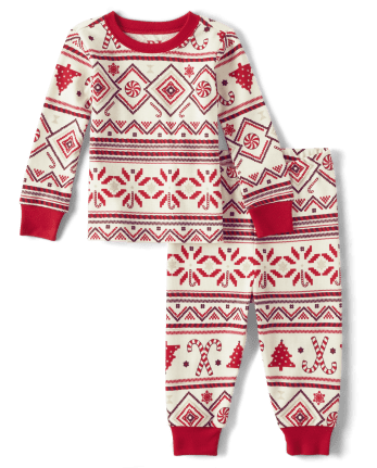 Unisex Baby And Toddler Matching Family Christmas Long Sleeve Candy Cane  Fairisle Snug Fit Cotton Pajamas