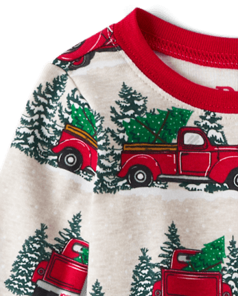 Pijamas de algodón unisex para bebés y niños pequeños a juego con diseño de camión familiar