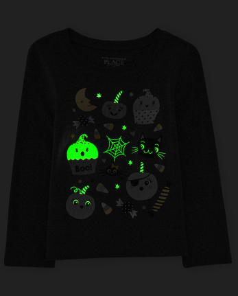 Baby And Toddler Girls Glow Halloween Doodle Graphic Tee
