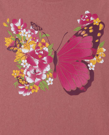 Camiseta con gráfico de flores de mariposa para niñas