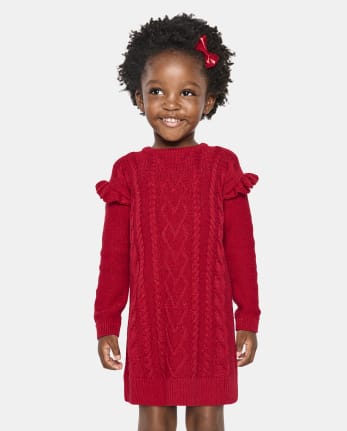 Baby And Toddler Girls Long Sleeve Cable Knit Sweater Dress | The