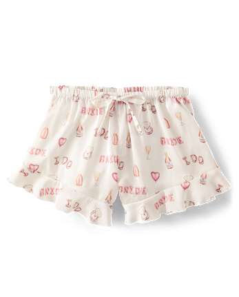 Womens Bridal Ruffle Satin Pajama Shorts