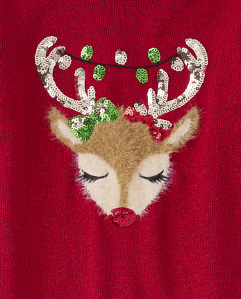 Girls Sequin Reindeer Sweater Dress