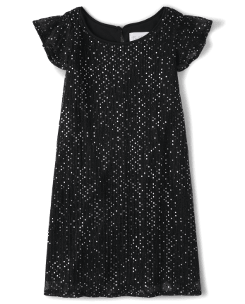 Girls Christmas Short Flutter Sleeve Sequin Woven Shift Dress BLACK The Children s Place
