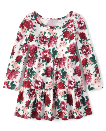 Vestido floral escalonado para bebés y niñas pequeñas
