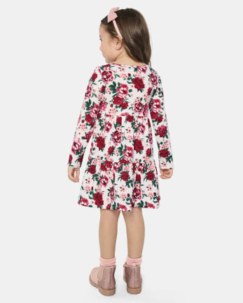 Vestido floral escalonado para bebés y niñas pequeñas