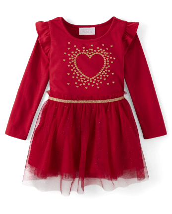 Baby And Toddler Girls Valentine's Day Long Sleeve Heart Mesh Woven ...