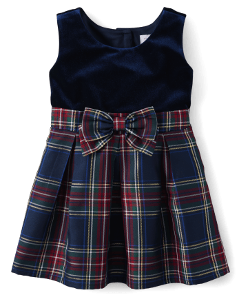 Toddler Girls Matching Family Plaid Velour Fit And Flare Dress