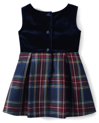 Toddler Girls Matching Family Plaid Velour Fit And Flare Dress