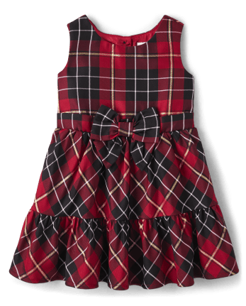 Toddler Girls Matching Family Plaid Satin Tiered Fit And Flare Dress